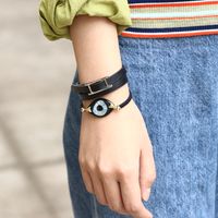 Vintage Style Simple Style Solid Color Pu Leather Alloy Unisex Wristband main image 5