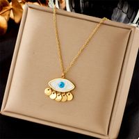Casual Simple Style Eye Titanium Steel Tassel Plating Inlay Shell Pendant Necklace Long Necklace main image 1
