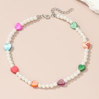 Ins Style Sweet Heart Shape Artificial Pearl Beaded Girl's Necklace main image 1