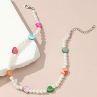 Ins Style Sweet Heart Shape Artificial Pearl Beaded Girl's Necklace main image 4