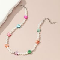 Ins Style Sweet Heart Shape Artificial Pearl Beaded Girl's Necklace main image 3