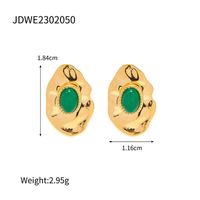 1 Pair Elegant Retro Irregular Oval Stainless Steel Plating Inlay Gem 18k Gold Plated Ear Studs sku image 1