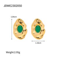 1 Paire Élégant Rétro Irrégulier Ovale Acier Inoxydable Placage Incruster Gemme Plaqué Or 18k Boucles D'oreilles sku image 1