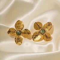 1 Paar Elegant Blume Überzug Inlay Rostfreier Stahl Türkis 18 Karat Vergoldet Ohrstecker main image 4