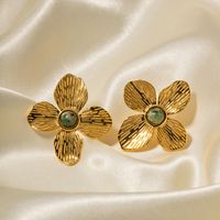1 Pair Elegant Flower Plating Inlay Stainless Steel Turquoise 18k Gold Plated Ear Studs main image 4