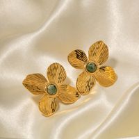 1 Pair Elegant Flower Plating Inlay Stainless Steel Turquoise 18k Gold Plated Ear Studs main image 3