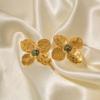1 Pair Elegant Flower Plating Inlay Stainless Steel Turquoise 18k Gold Plated Ear Studs main image 2