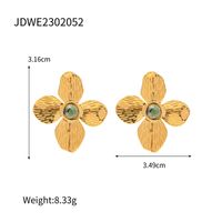 1 Pair Elegant Flower Plating Inlay Stainless Steel Turquoise 18k Gold Plated Ear Studs sku image 1