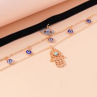 Ethnic Style Modern Style Devil's Eye Palm Fabric Zinc Alloy Plating Hollow Out Inlay Turquoise Rhinestones Women's Layered Necklaces main image 5