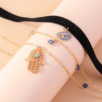 Ethnic Style Modern Style Devil's Eye Palm Fabric Zinc Alloy Plating Hollow Out Inlay Turquoise Rhinestones Women's Layered Necklaces main image 4