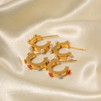 1 Pair Modern Style C Shape Plating Inlay Stainless Steel Pearl 18k Gold Plated Ear Studs main image 1