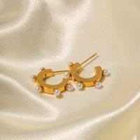 1 Pair Modern Style C Shape Plating Inlay Stainless Steel Pearl 18k Gold Plated Ear Studs main image 5
