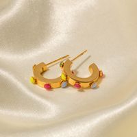 1 Pair Modern Style C Shape Plating Inlay Stainless Steel Pearl 18k Gold Plated Ear Studs main image 2