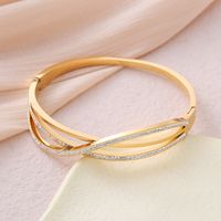 Casual Simple Style Lines Stainless Steel Plating Inlay Zircon 18k Gold Plated Bangle main image 2