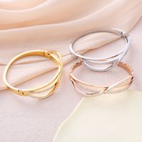 Casual Simple Style Lines Stainless Steel Plating Inlay Zircon 18k Gold Plated Bangle main image 1