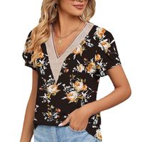 Women's T-shirt Short Sleeve Blouses Printing Contrast Binding Casual Flower main image 5