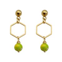 1 Pair Chinoiserie Classical Cute Hexagon Plating Hollow Out 304 Stainless Steel Natural Stone Natural Stone Beads 14K Gold Plated Drop Earrings main image 2