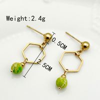 1 Pair Chinoiserie Classical Cute Hexagon Plating Hollow Out 304 Stainless Steel Natural Stone Natural Stone Beads 14K Gold Plated Drop Earrings main image 3