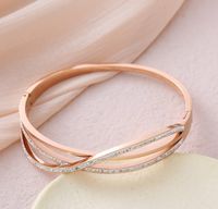Casual Simple Style Lines Stainless Steel Plating Inlay Zircon 18k Gold Plated Bangle sku image 3