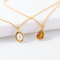 Casual Retro Oval Brass Plating Inlay Tiger Eye Shell Pendant Necklace 1 Piece main image 6