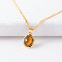 Casual Retro Oval Brass Plating Inlay Tiger Eye Shell Pendant Necklace 1 Piece main image 4