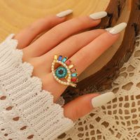 Retro Cool Style Devil's Eye Alloy Inlay Artificial Pearls Rhinestones Women's Open Ring main image 1