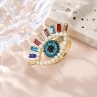 Retro Cool Style Devil's Eye Alloy Inlay Artificial Pearls Rhinestones Women's Open Ring main image 5