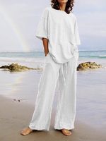 Women's Casual Solid Color Cotton Blend Pants Sets sku image 1