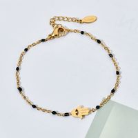 Bohemian Simple Style Palm Eye Stainless Steel Enamel Plating Hollow Out Bracelets main image 5