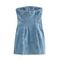 Women's Denim Dress Sexy Boat Neck Sleeveless Solid Color Above Knee Street main image 5