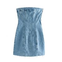 Women's Denim Dress Sexy Boat Neck Sleeveless Solid Color Above Knee Street main image 3