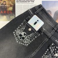 Women's Daily Vintage Style Punk Skull Full Length Embroidery Diamond Jeans main image 4