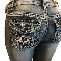 Women's Daily Vintage Style Punk Skull Full Length Embroidery Diamond Jeans main image 2