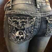 Women's Daily Vintage Style Punk Skull Full Length Embroidery Diamond Jeans main image 1