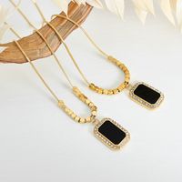 French Style Shiny Rectangle Titanium Steel Plating Inlay Acrylic Artificial Diamond 18k Gold Plated Pendant Necklace main image 1
