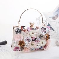 Satin Flower Beading Square Evening Bags sku image 4