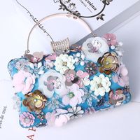 Satin Flower Beading Square Evening Bags sku image 3