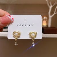 Sweet Heart Shape Bow Knot Alloy Plating Inlay Artificial Gemstones Women's Ear Studs sku image 3