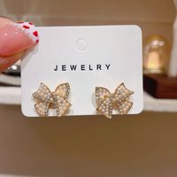 Sweet Heart Shape Bow Knot Alloy Plating Inlay Artificial Gemstones Women's Ear Studs sku image 11