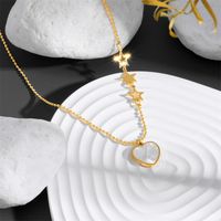 Titanium Steel 18K Gold Plated Sweet Inlay Star Heart Shape Acrylic Pendant Necklace main image 4