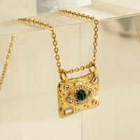 304 Stainless Steel 18K Gold Plated INS Style Casual Plating Inlay Devil'S Eye Malachite Rhinestones Pendant Necklace main image 3