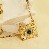 304 Stainless Steel 18K Gold Plated INS Style Casual Plating Inlay Devil'S Eye Malachite Rhinestones Pendant Necklace main image 4