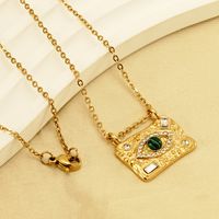 304 Stainless Steel 18K Gold Plated INS Style Casual Plating Inlay Devil'S Eye Malachite Rhinestones Pendant Necklace main image 1