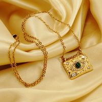 304 Stainless Steel 18K Gold Plated INS Style Casual Plating Inlay Devil'S Eye Malachite Rhinestones Pendant Necklace main image 5