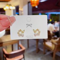 1 Pair Fashion Heart Shape Butterfly Bow Knot Inlay Imitation Pearl Alloy Rhinestones Earrings sku image 272