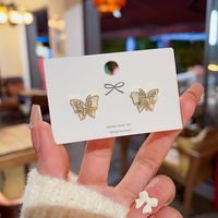 1 Pair Fashion Heart Shape Butterfly Bow Knot Inlay Imitation Pearl Alloy Rhinestones Earrings sku image 124