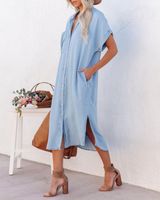 Women's Shirt Dress Casual Shirt Collar Pocket Slit Patchwork Short Sleeve Solid Color Maxi Long Dress Daily main image 3