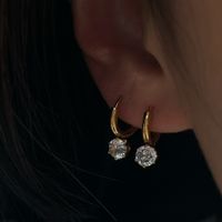 1 Paar Dame Geometrisch Titan Stahl Überzug Inlay Künstliche Edelsteine 18 Karat Vergoldet Ohrringe main image 4
