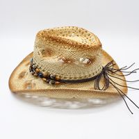 Men's Retro Solid Color Flat Eaves Straw Hat main image 3