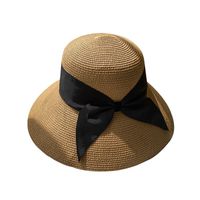 Women's Vacation Solid Color Bowknot Big Eaves Straw Hat main image 5